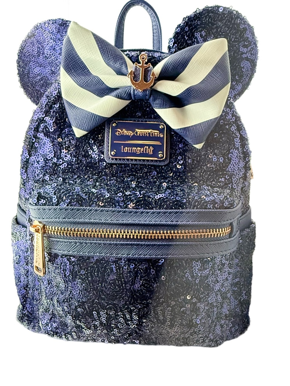 Loungefly Disney Cruise Line Navy Sequin Mini Backpack with Anchor Bow RARE HTF